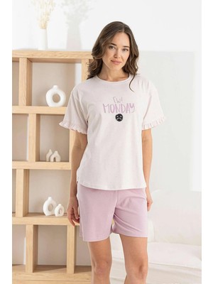 Relax Mode Kadın Pembe Likralı Penye Şortlu Takım - 1330-10R