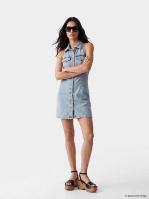 Lc Waikiki Yeni Sezon Gömlek Yaka Mini Jean Elbise