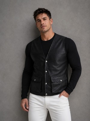 Velmora Leather Hakiki Erkek Deri Yelek