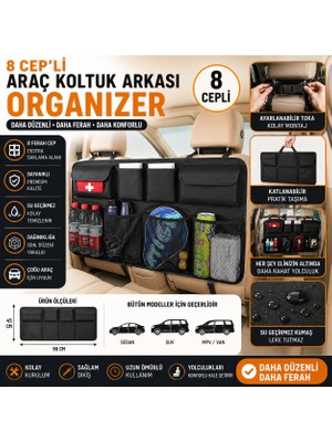 TUMKE Bagaj Çantası Araç Koltuk Arkası Organizer 8 Cepli Katlanabilir Bagaj Organizer  Çok Amaçlı Oto Düzenleyici Siyah