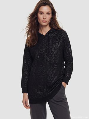 Lc Waikiki Yeni Sezon Kapüşonlu Desenli Kadın Fermuarlı Sweatshirt