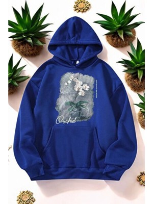 Empressco Rahat ve Şık Unisex Oversize Sweatshirt, Orkide Desenli, Günlük Kullanıma Uygun