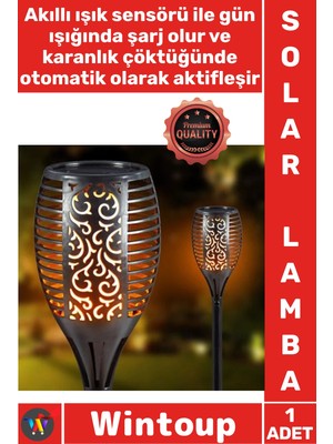 Wintoup #solarlamba Güneş Enerjili Su Geçirmez Dış Mekan Otomatik Sensörlü Alev Efektli Solar Bahçe Lamba