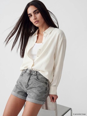 Lc Waikiki Yeni Sezon Keten Karışımlı Oversize Kadın Gömlek