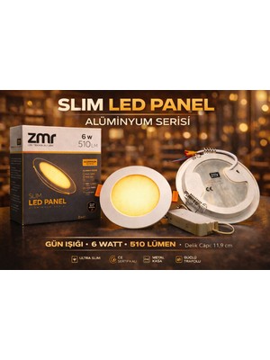 Lumixa Enerji 6W Slim LED Spot Panel Yuvarlak 3,5" 6500K (Delik:8,2cm DIŞ:12CM) Günışığı 3000K 2 Adet
