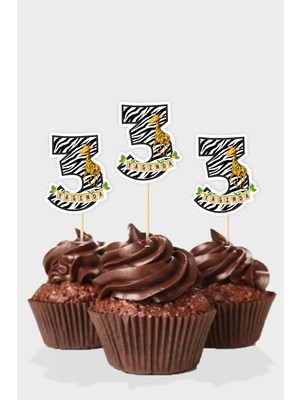 Neşeli Günlerim Safari Temalı * 3 (Üç) Yaşında Cupcake Süsü '10LU