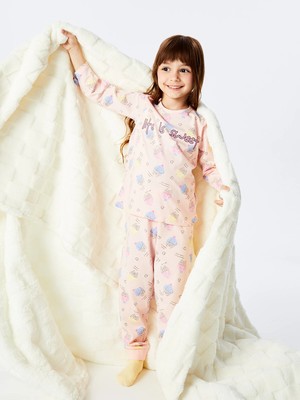 Lc Waikiki Yeni Sezon Bisiklet Yaka Baskılı Kız Çocuk Pijama Takımı