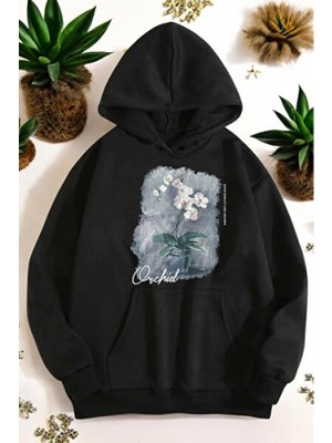Empressco Renkli Orkide Desenli Unisex Oversize Pamuklu Sweatshirt