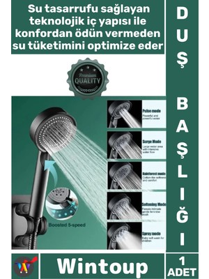 Wintoup #duşbaşlığı Lüks Mat Su Tasarruflu Modern Banyo Aksesuar Dayanıklı Kalite Şık 5 Kademeli Duş Başlığı