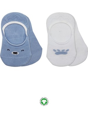 Nessi World 2'li Babet Cute Face Penye Çorap 30103 Mavi-Beyaz