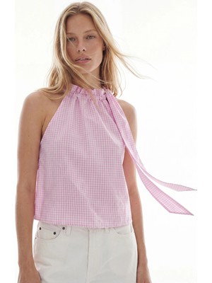 Lc Waikiki Yeni Sezon Halter Yaka Ekose Fiyonk Detaylı Bluz