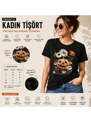 Tişört Kodu Straight Fit Kadın Tişört – Vintage Balkabağı Tasarımı