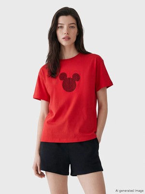 Lc Waikiki Yeni Sezon Mickey Mouse Baskılı %100 Pamuklu Kadın Tişört