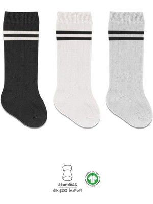 Nessi World Derby Dizaltı Çorap 3'lü BS40101 Siyah Ekru Gri Çemberli
