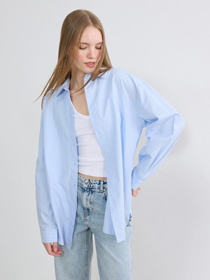 Lc Waikiki Yeni Sezon Çizgili Oversize Poplin Kadın Gömlek
