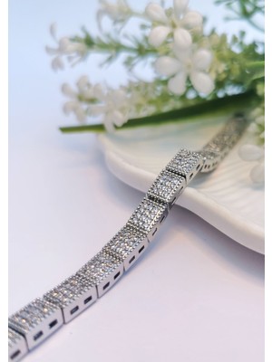 Halley Concept Vıp Kare Silver Zirkon Çelik Bileklik