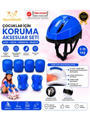 NW NessiWorld Bisiklet Kaykay Paten Çocuk Kaskı ve Dizlik Set Mavi/mavi