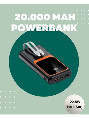 Epilons Dijital Ekranlı 20.000 Mah Powerbank | 22.5W Hızlı Şarj + Çoklu Bağlantı Seçeneği