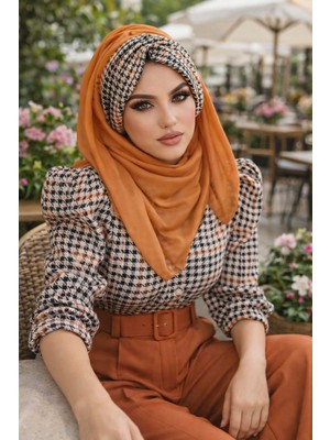 Aişe Tesettür Taba Kazayağı Kışlık Hazır Şal