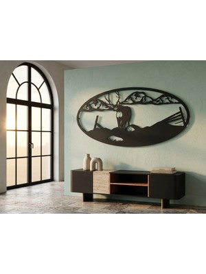 Mova Dizayn Modern Oval Geyik ve Dağ Motifli Estetik Metal Duvar Panosu