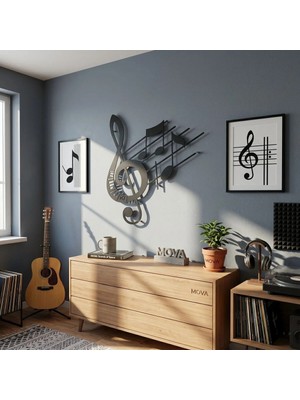 Mova Dizayn Modern Piyano Tuşlu Sol Anahtarı ve Notalı Estetik Metal Duvar Panosu