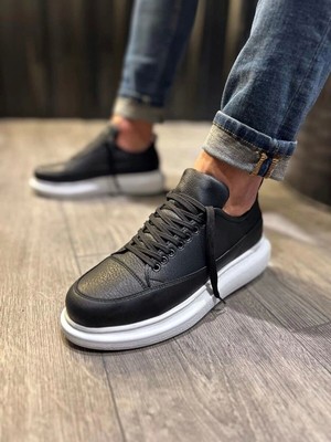 Mevese Ekard Bağcıklı Cilt Erkek Günlük Sneaker Ayakkabı Cbt Siyah