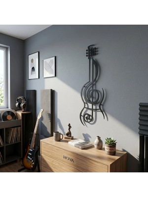 Mova Dizayn Zarif Müzik Temalı Soyut Gitar Tasarımlı Modern Metal Duvar Sanatı