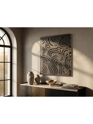 Mova Dizayn Modern Metal Soyut Dalga Desenli Duvar Tablosu Kare Geometrik Salon Ofis Duvar Dekoru