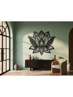 Mova Dizayn Modern Lotus Çiçeği ve Mandala Motifli Estetik Metal Duvar Panosu