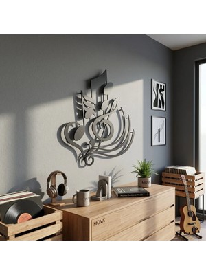 Mova Dizayn Modern Sol Anahtarı ve Katmanlı Nota Motifli Estetik Metal Duvar Panosu