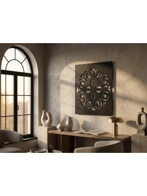 Mova Dizayn Modern Metal Mandala Desenli Duvar Tablosu Kare Geometrik Salon Ofis Duvar Dekoru