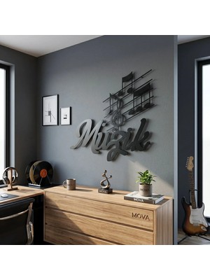 Mova Dizayn Modern Kaligrafi Müzik Yazılı ve Notalı Estetik Metal Duvar Panosu