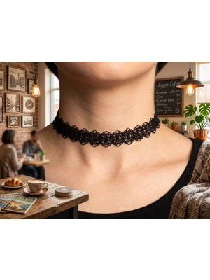 Zurafa Shop Ince Siyah Dantel Gerdanlık Kolye - Klasik Vintage Zarif Choker