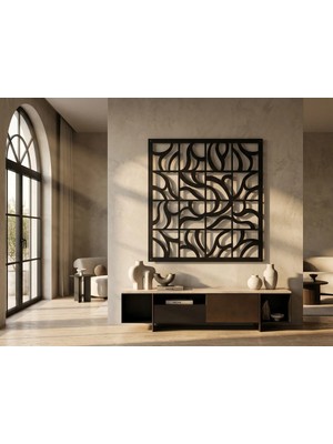 Mova Dizayn Modern Metal Soyut Kıvrımlı Desenli Duvar Tablosu Kare Çok Parçalı Görünümlü Salon Ofis Duvar Dekoru