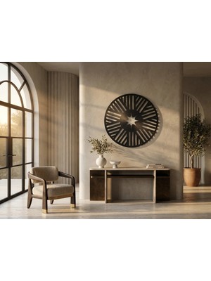 Mova Dizayn Modern Metal Güneş ve Yıldız Tasarım Duvar Tablosu Yuvarlak Geometrik Salon Duvar Dekoru