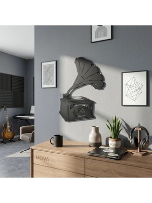 Mova Dizayn Zarif Nostaljik Antika Gramofon Tasarımlı Modern Metal Duvar Sanatı