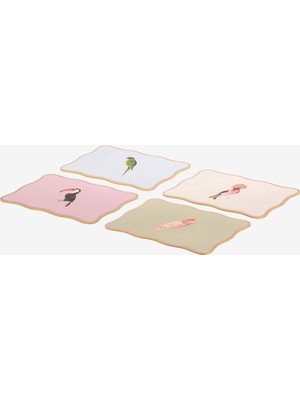 Yvonne Ellen Animals Kuşlu Pembe Mantar Dörtlü Amerikan Servis 32X24,5 cm