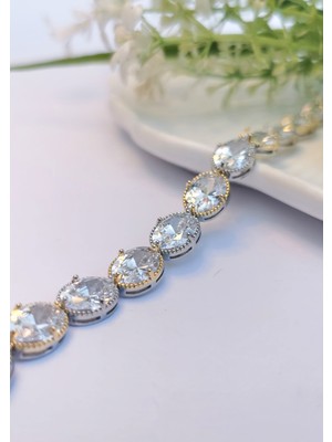 Halley Concept Vıp Royal Oval Gold & Silver Zirkon Çelik Bileklik