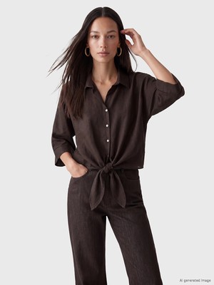 Lc Waikiki Yeni Sezon Crop Keten Karışımlı Kadın Gömlek