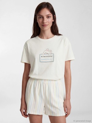 Lc Waikiki Yeni Sezon Bisiklet Yaka Baskılı Kadın Pijama Takımı