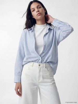 Lc Waikiki Yeni Sezon Çizgili Keten Karışımlı Kadın Gömlek