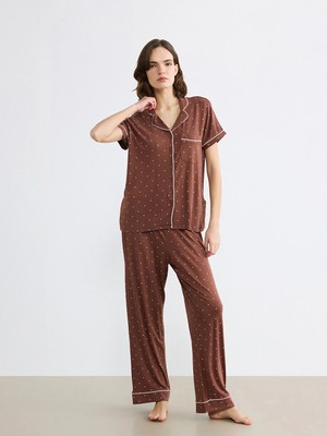 Lc Waikiki Yeni Sezon Gömlek Yaka Puantiyeli Kadın Pijama Takımı