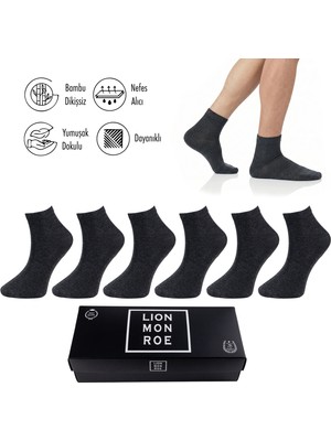 Lion Monroe Saf Bambu Erkek Yarım Konç Düz Antrasit Çorap Dikişsiz Premium Kutulu 6'lı L5952AZNP Softaura