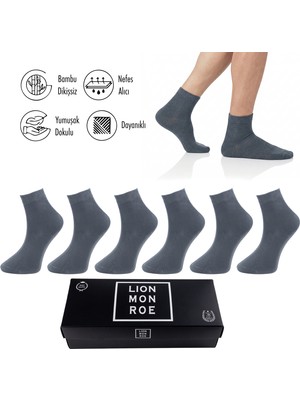 Lion Monroe Saf Bambu Erkek Yarım Konç Düz Füme Çorap Dikişsiz Premium Kutulu 6'lı L5952AZNP Softaura
