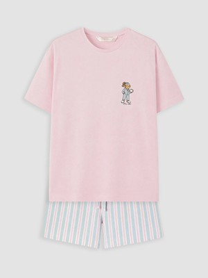 Lc Waikiki Yeni Sezon Nakışlı %100 Pamuklu Kadın Şortlu Pijama Takımı