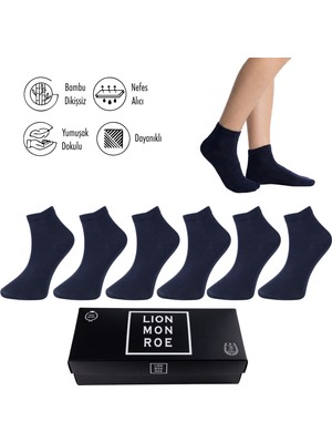 Lion Monroe Saf Bambu Erkek Yarım Konç Düz Lacivert Çorap Dikişsiz Premium Kutulu 6'lı L5952AZNP Softaura