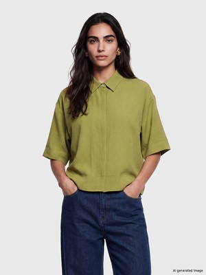 Lc Waikiki Yeni Sezon Keten Karışımlı Oversize Kadın Gömlek