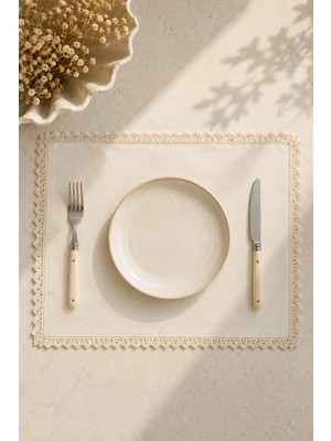 Typoniq Attitude Included Riviera %100 Pamuk 2'li Amerikan Servis Seti Ekru 35X45 cm