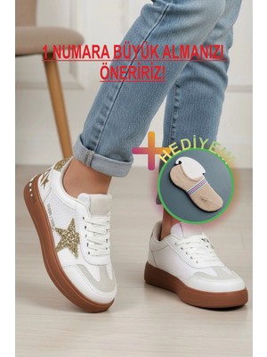 Prokids Işıltılı Yıldız Detaylı: Yüksek Tabanlı Şık Kız Çocuk Sneaker  + çorap hediye