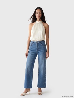Lc Waikiki Yeni Sezon Taşlı Wideleg Kadın Jean Pantolon